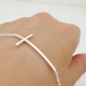 Sideways Cross Bracelet In Silver