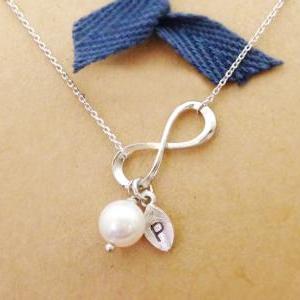 Infinity necklace with Leaf initial..