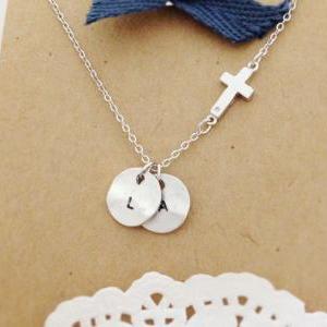 Sideways Cross Necklace with Person..