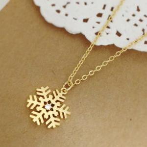 Snowflake Necklace in Gold, Christm..