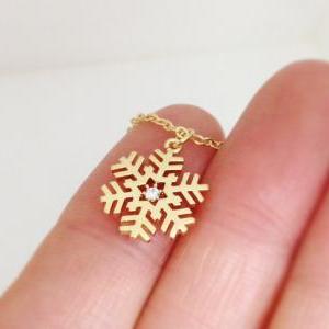 Snowflake Necklace in Gold, Christm..