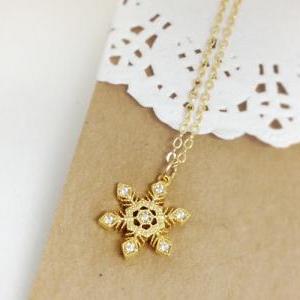 Crystal Snowflake Necklace in Gold,..