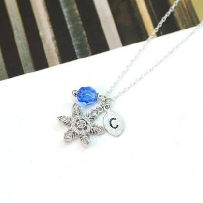 Crystal Snowflake Necklace, Personalized Initial..