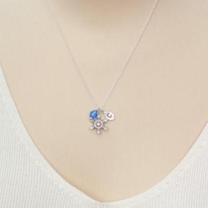 Crystal Snowflake Necklace, Personalized Initial..