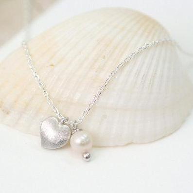 Tiny Heart Necklace, Freshwater Pea..