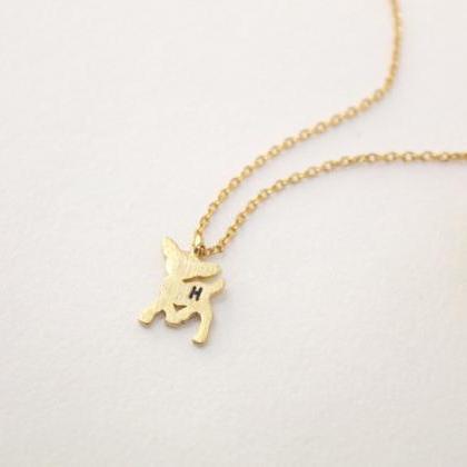 Personalized Initial deer necklace,..