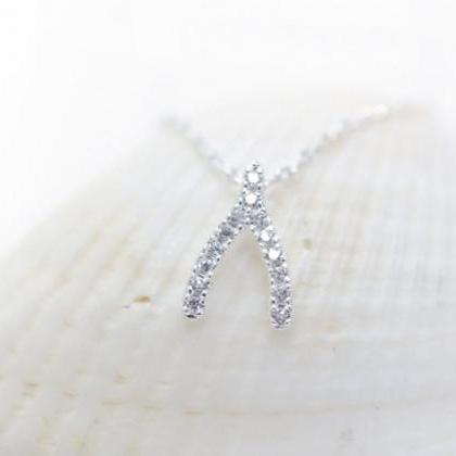 Wishbone necklace , Crystal wishbon..