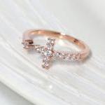 Sideways Cross Ring In Pink Gold, Knuckle Ring,..