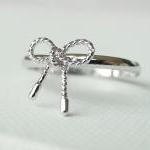 Twisted Bow Ring In Silver Ribbon Tied, Knuckle..