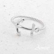 anchor ring ring 6.5 size in white gold , twisted ringband , everyday jewelry, delicate minimal jewelry