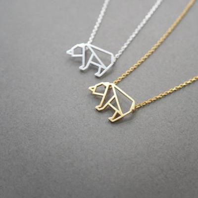 bear necklace, Animal Jewelry, Origami bear, geometric bear