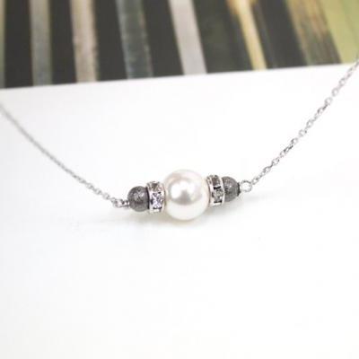 Swarovski White Pearl necklace, white pearl necklace, bead bar necklace, pearl bar