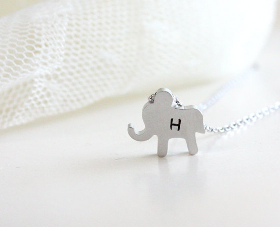 Personalized Initial Elephant Necklace, Initial Jewelry
