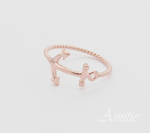 Anchor Ring Ring 6.5 Size In Pink Gold, Rose Gold, Twisted Ringband , Everyday Jewelry, Delicate Minimal Jewelry