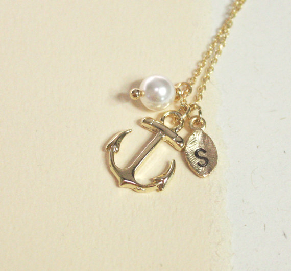 Anchor necklace, best friend necklace, friendship gift, initial bracelet, initial leaf and anchor, personalized necklace