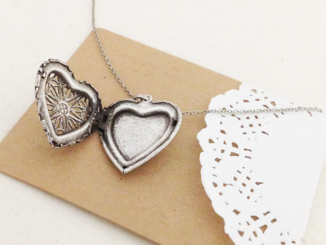 Heart Locket Neclace, Vintage Brass Filigree Heart Locket Necklace