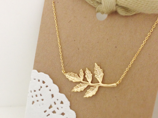 Six Gold Leaves Necklace, Branch Necklace, Autumn Leaves, Nature ...