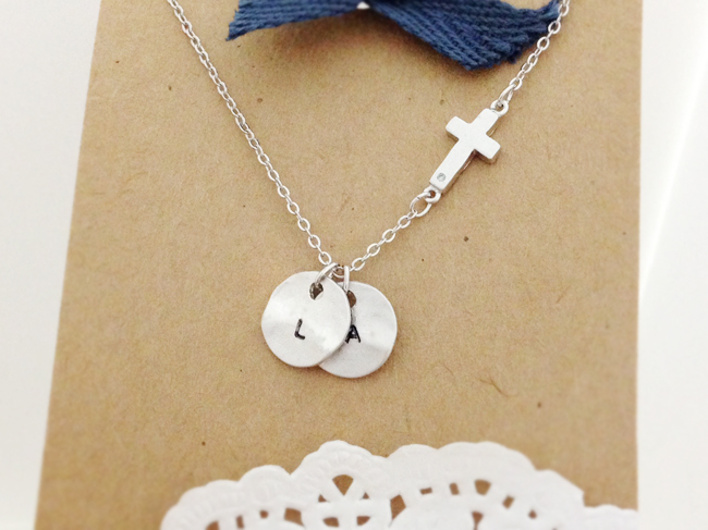 Sideways Cross Necklace with Personalized Initial Coin, Initial Necklace, best friend necklace, circle, coin, initial jewelry
