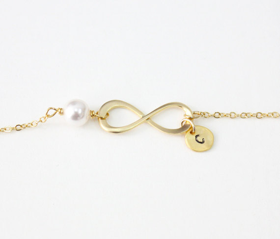 Infinity Necklace, Initial Charm, Personalized initial necklace, best friend necklace, initial jewelry, Swarovski Pearl