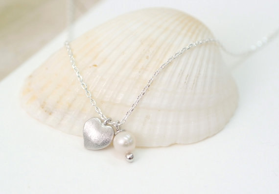 Tiny Heart Necklace, Freshwater Pearl, Apple Heart Necklace, everyday jewelry, delicate minimal jewelry