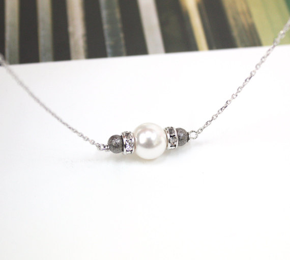 Swarovski White Pearl necklace, white pearl necklace, bead bar necklace, pearl bar