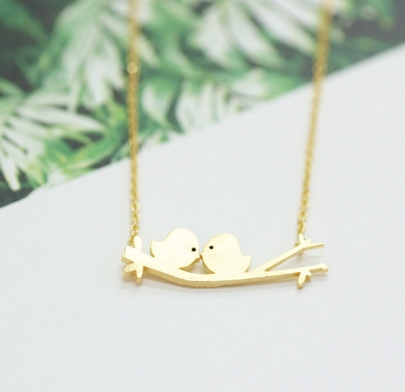 Two Birds On A Branch Necklace, Two Love Birds,couple, For Mom, Girlfriend Giftskissing Love Birds