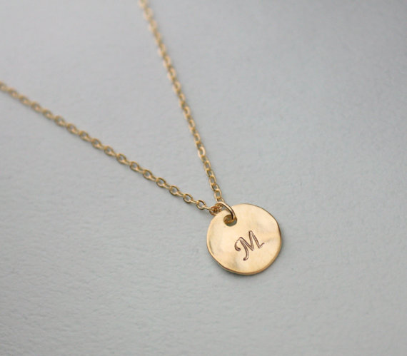 Personalized initial gold disc necklace, Personalized Jewelry, circle, coin, initial jewelry, 14k Matte Gold Plating over Brass