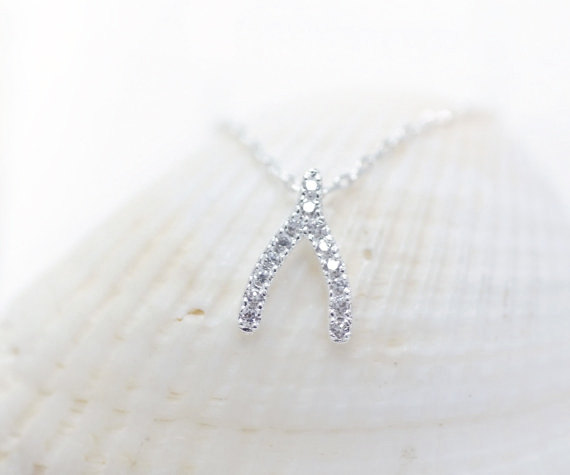 Wishbone necklace , Crystal wishbone necklace, silver wishbone necklace, lucky necklace