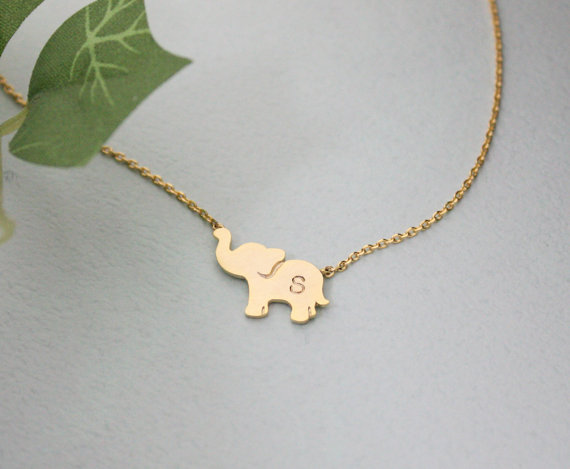Personalized initial elephant necklace, initial jewelry, Elephant Jewelry
