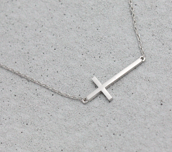 Sideways Cross Necklace In White Gold