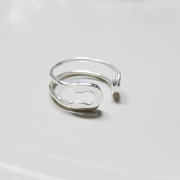 Knuckle Ring, Adjustable Ring, Safety Pin Ring In White Gold