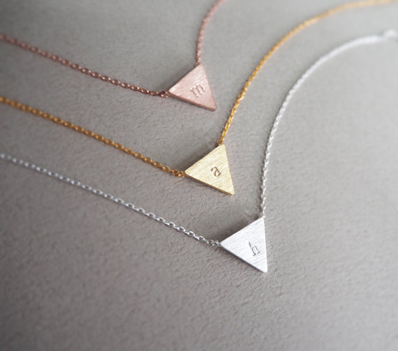 Personalised Triangle Initial Engraved Necklace - Gold , Silver , Rose Gold