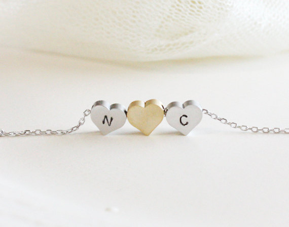 Personalized Initial Three Heart Necklace, Initial Jewelry