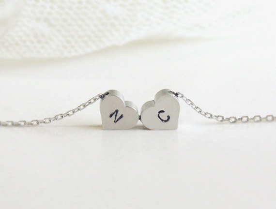 Personalized Initial Double Heart Necklace