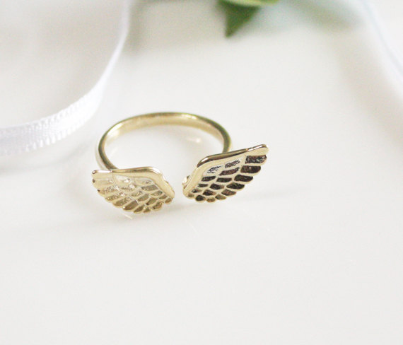 Tiny angel wing ring, knuckle ring, adjustable ring, everyday jewelry, delicate minimal jewelry