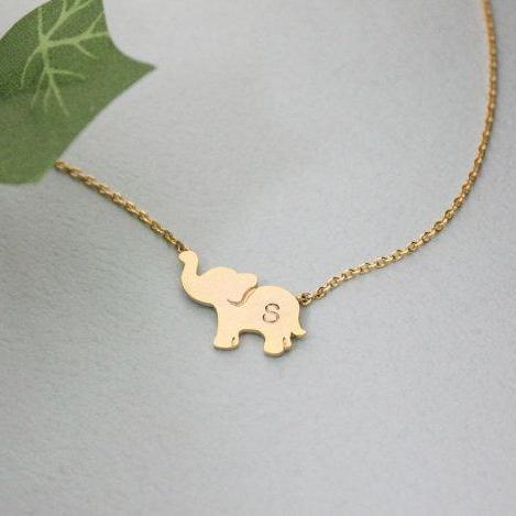 Personalized initial elephant necklace, initial jewelry, Elephant Jewelry