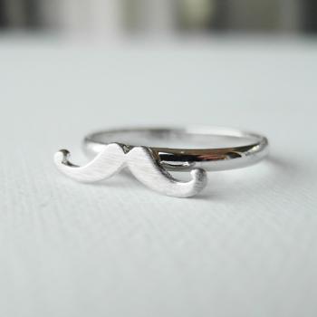 Tiny mustache adjustable ring in silver