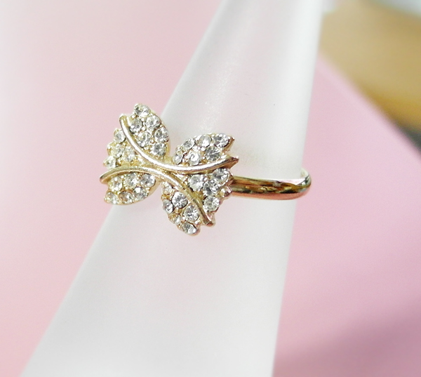 Shiny Stone Ribbon Ring In Gold, Adjustable Ring, Everyday Jewelry ...